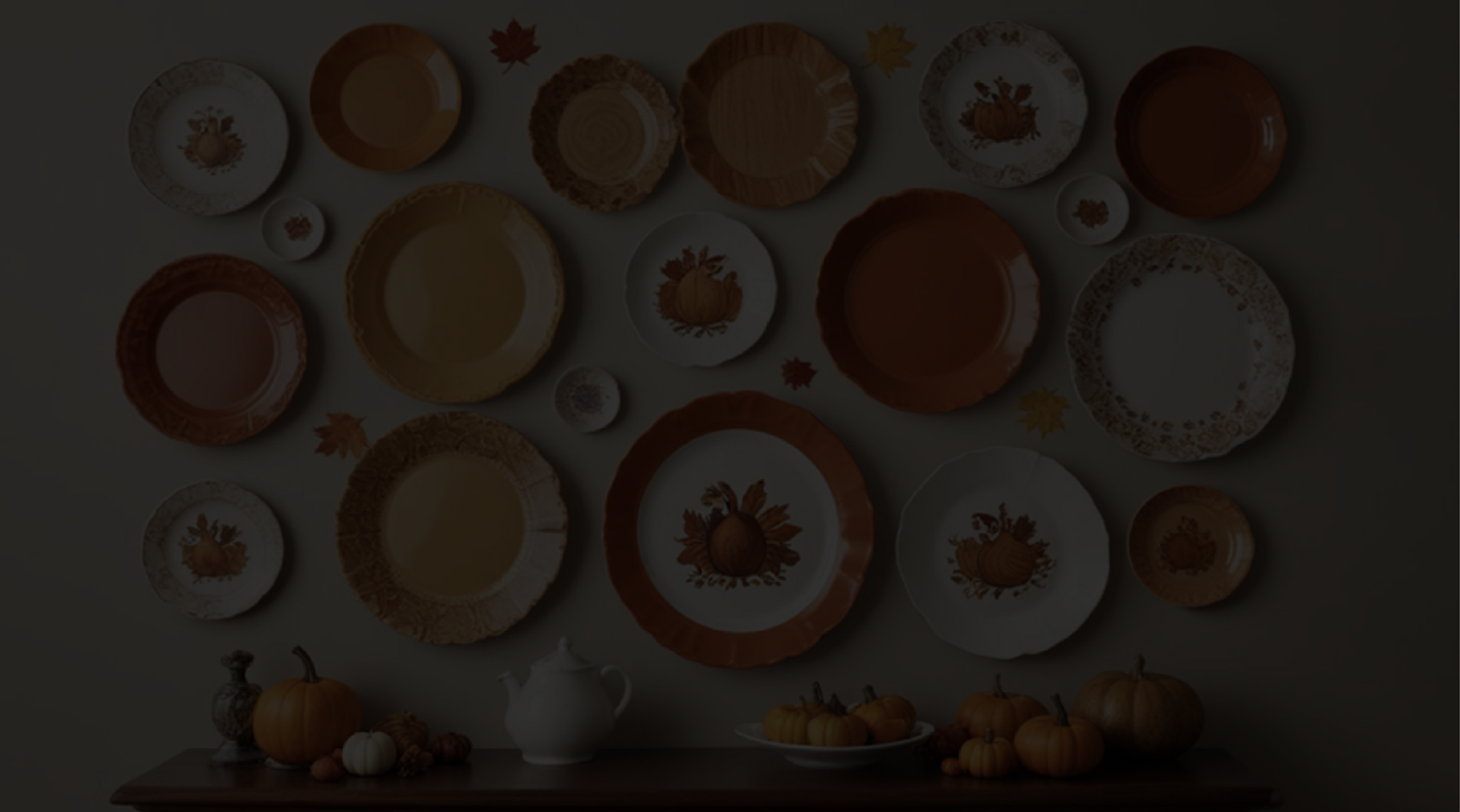 Darkened image of a plate wall with a fall theme