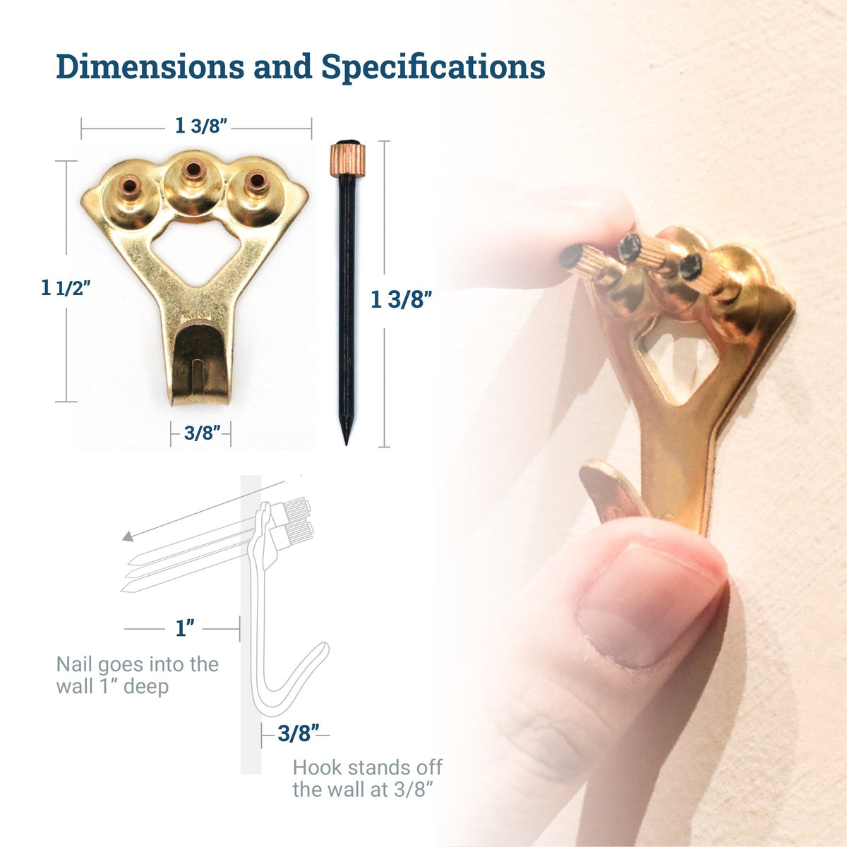 Courtesy Brass 100 lb Hook - BCH-100X - Picture Hang Solutions