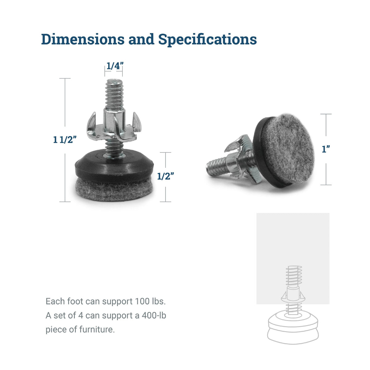 Furniture Leveling Feet - Felt - ADJFELT16 - Picture Hang Solutions