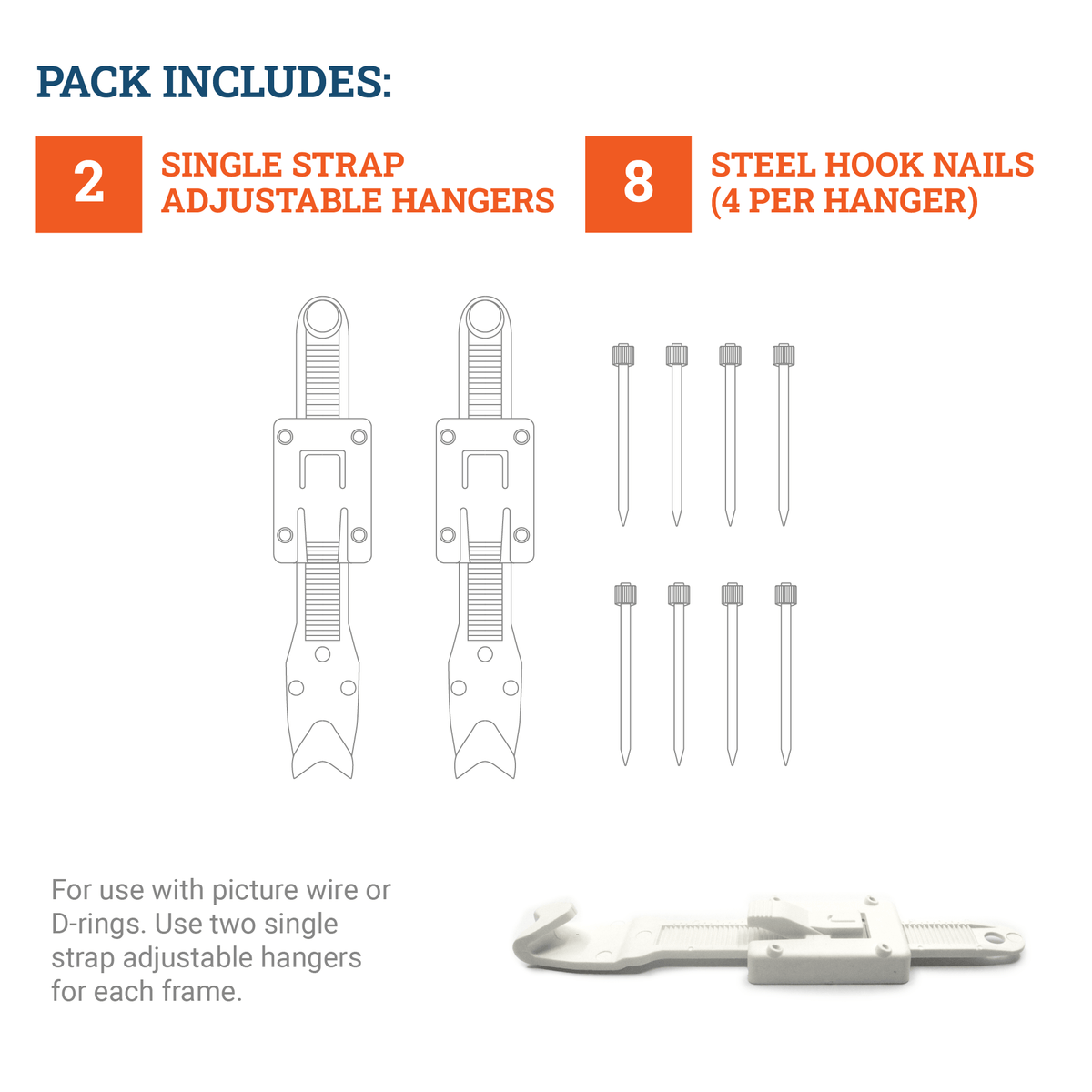 Single Strap Adjustable Hangers (Pair) - HWR - 190 - Picture Hang Solutions