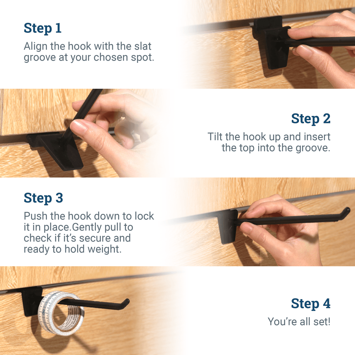 Slatwall Hooks - 4 inches - S - HWR - SLAT4 - Picture Hang Solutions